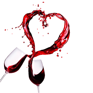 Two glasses of wine forming the pretty heart