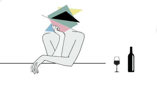 Illustration Pretty Boy with Glass and Bottle of Wine