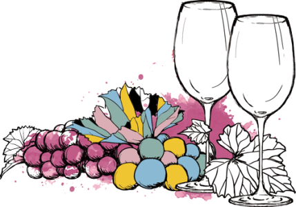 Ilustración uvas bonitas y copas vino